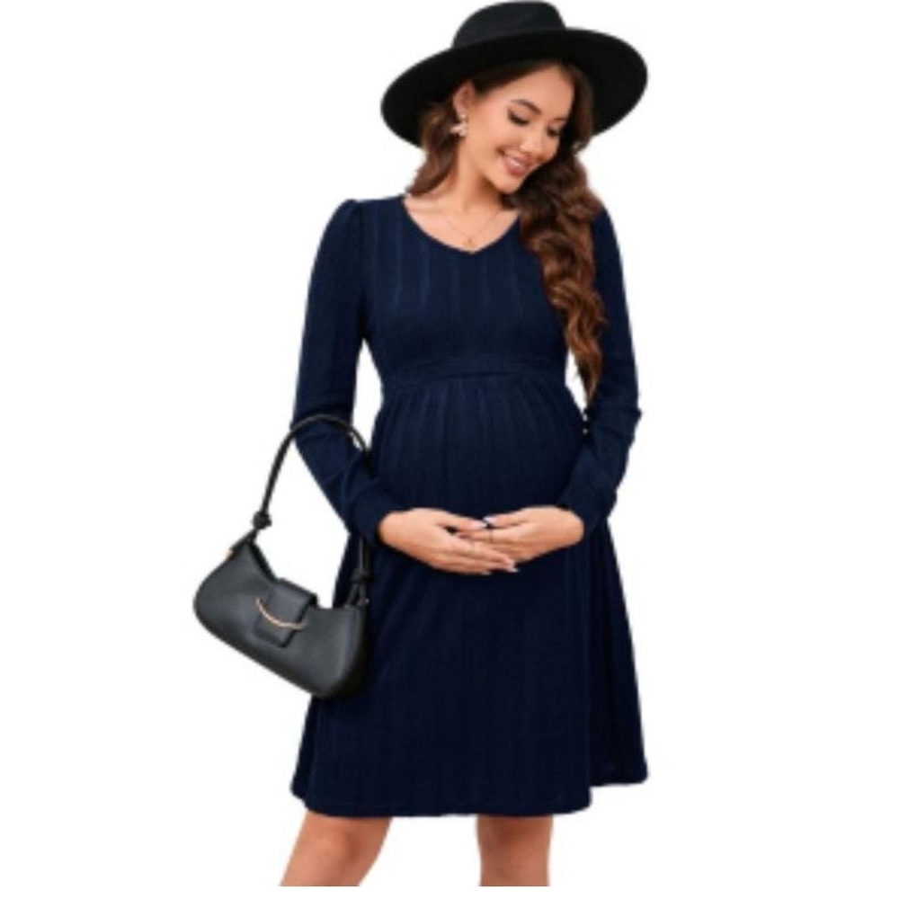 Dark Blue Knit Maternity Dress Long Sleeve NWT ships fast